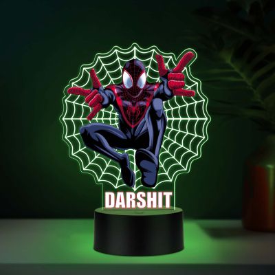 Custom Superhero Acrylic LED Lamp with UV Print – Personalized Name Web Design Night Light for Kids
